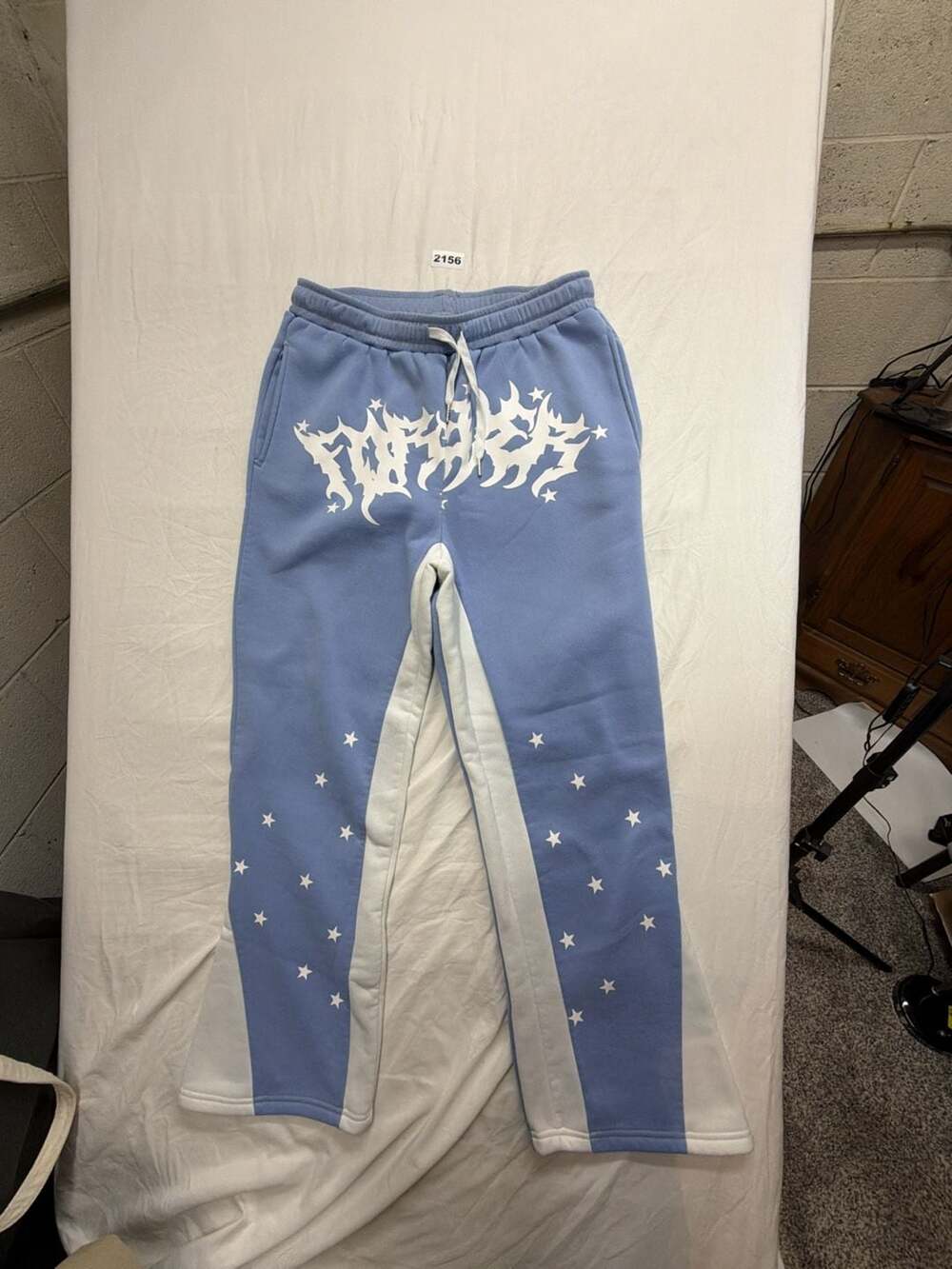 Streetwear Star Print Letter Flared Sweatpants Blue